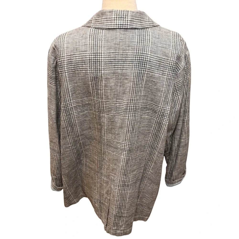 J‎ Jill Love Linen Blazer Plaid Longline Womens Lrg Boyfriend Fit Blue Academia